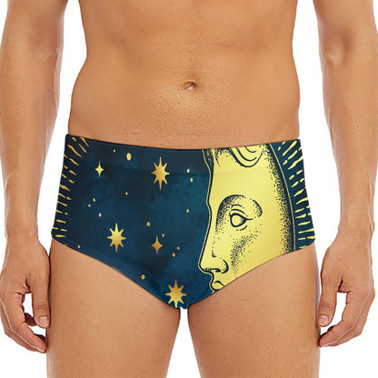 Vintage Moon And Sun Print Men's Triangle Swim Briefs