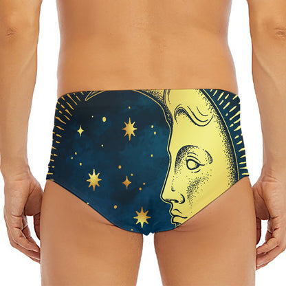 Vintage Moon And Sun Print Men's Triangle Swim Briefs