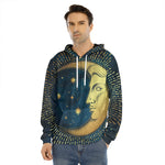 Vintage Moon And Sun Print Men's Velvet Pullover Hoodie