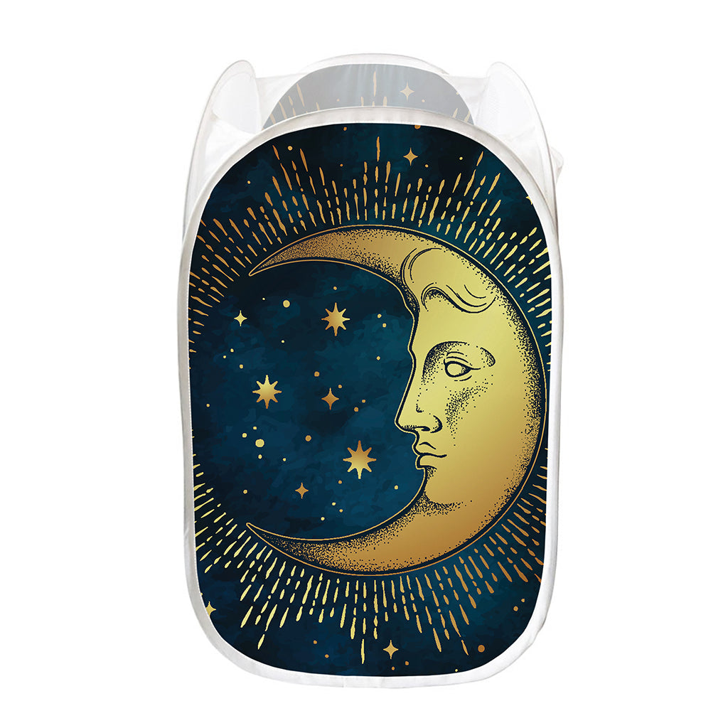 Vintage Moon And Sun Print Mesh Laundry Hamper