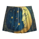 Vintage Moon And Sun Print Mesh Shorts