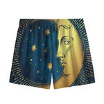 Vintage Moon And Sun Print Mesh Shorts