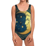 Vintage Moon And Sun Print One Piece Swimsuit
