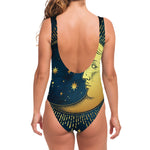 Vintage Moon And Sun Print One Piece Swimsuit