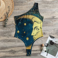 Vintage Moon And Sun Print One Shoulder Bodysuit