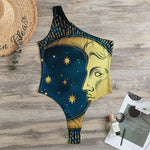 Vintage Moon And Sun Print One Shoulder Bodysuit