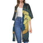 Vintage Moon And Sun Print Open Front Beach Cover Up