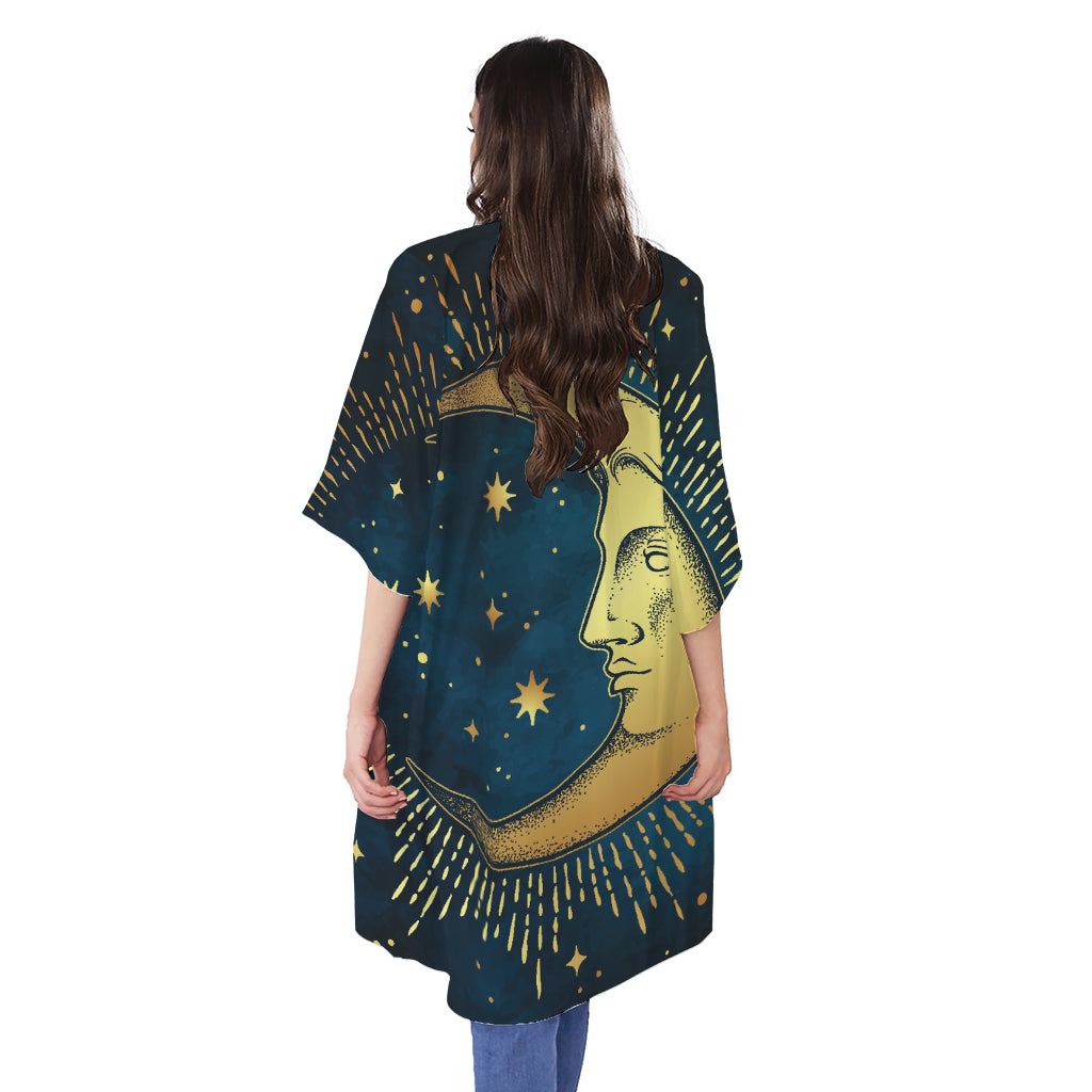 Vintage Moon And Sun Print Open Front Beach Cover Up