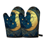 Vintage Moon And Sun Print Oven Mitts