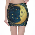 Vintage Moon And Sun Print Pencil Mini Skirt