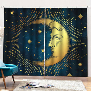 Vintage Moon And Sun Print Pencil Pleat Curtains