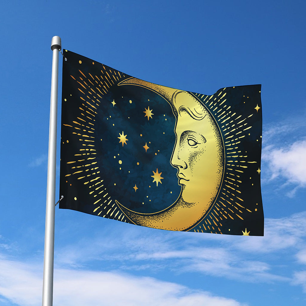 Vintage Moon And Sun Print Polyester Flag