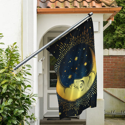 Vintage Moon And Sun Print Polyester Flag