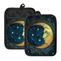 Vintage Moon And Sun Print Pot Holders With Pocket