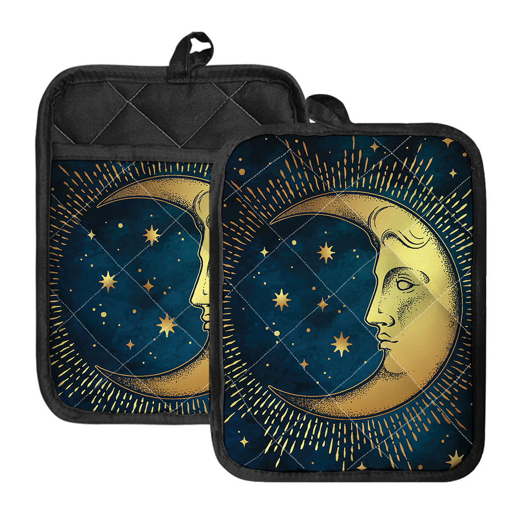 Vintage Moon And Sun Print Pot Holders With Pocket
