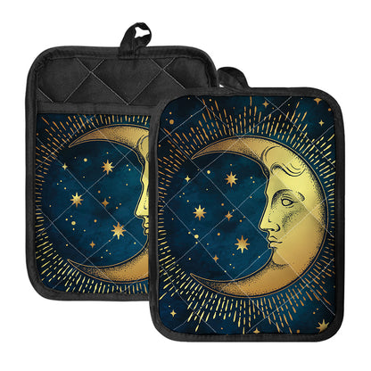 Vintage Moon And Sun Print Pot Holders With Pocket