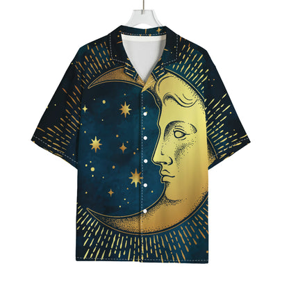 Vintage Moon And Sun Print Rayon Hawaiian Shirt