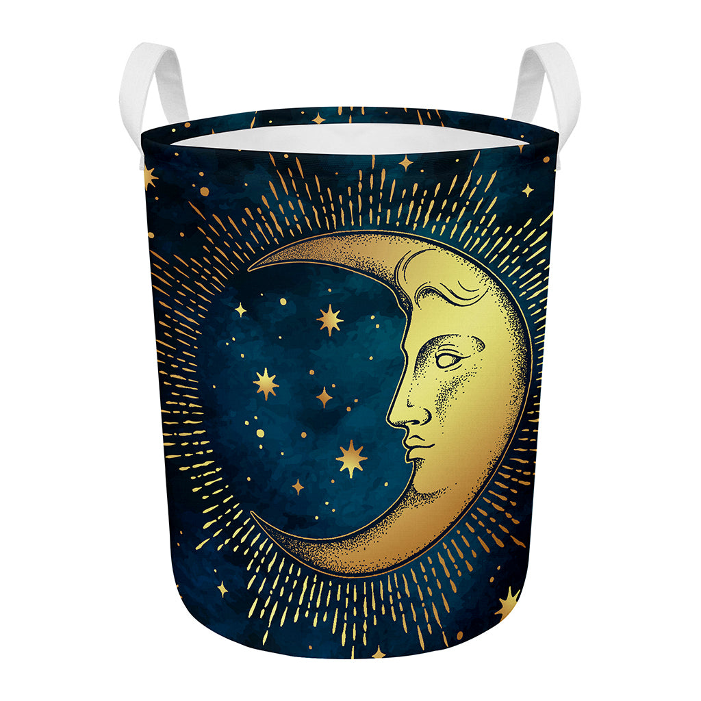 Vintage Moon And Sun Print Round Laundry Basket