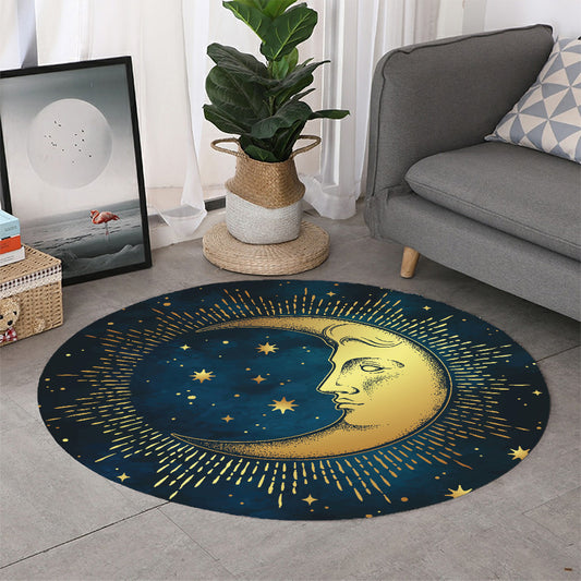 Vintage Moon And Sun Print Round Rug