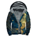 Vintage Moon And Sun Print Sherpa Lined Zip Up Hoodie