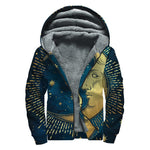 Vintage Moon And Sun Print Sherpa Lined Zip Up Hoodie