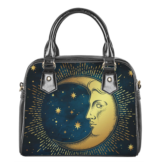 Vintage Moon And Sun Print Shoulder Handbag