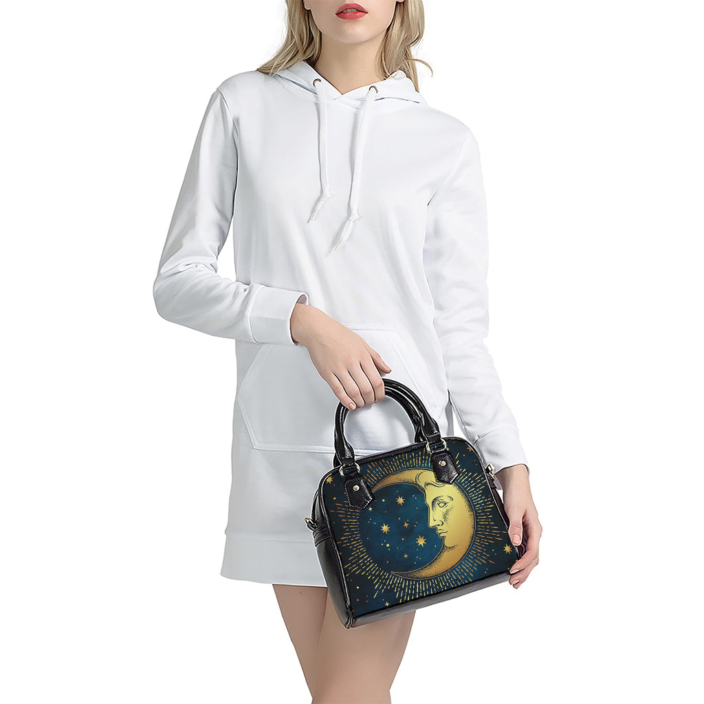 Vintage Moon And Sun Print Shoulder Handbag