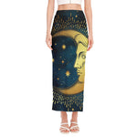 Vintage Moon And Sun Print Side Slit Maxi Skirt