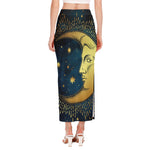 Vintage Moon And Sun Print Side Slit Maxi Skirt