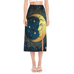 Vintage Moon And Sun Print Side Slit Midi Skirt