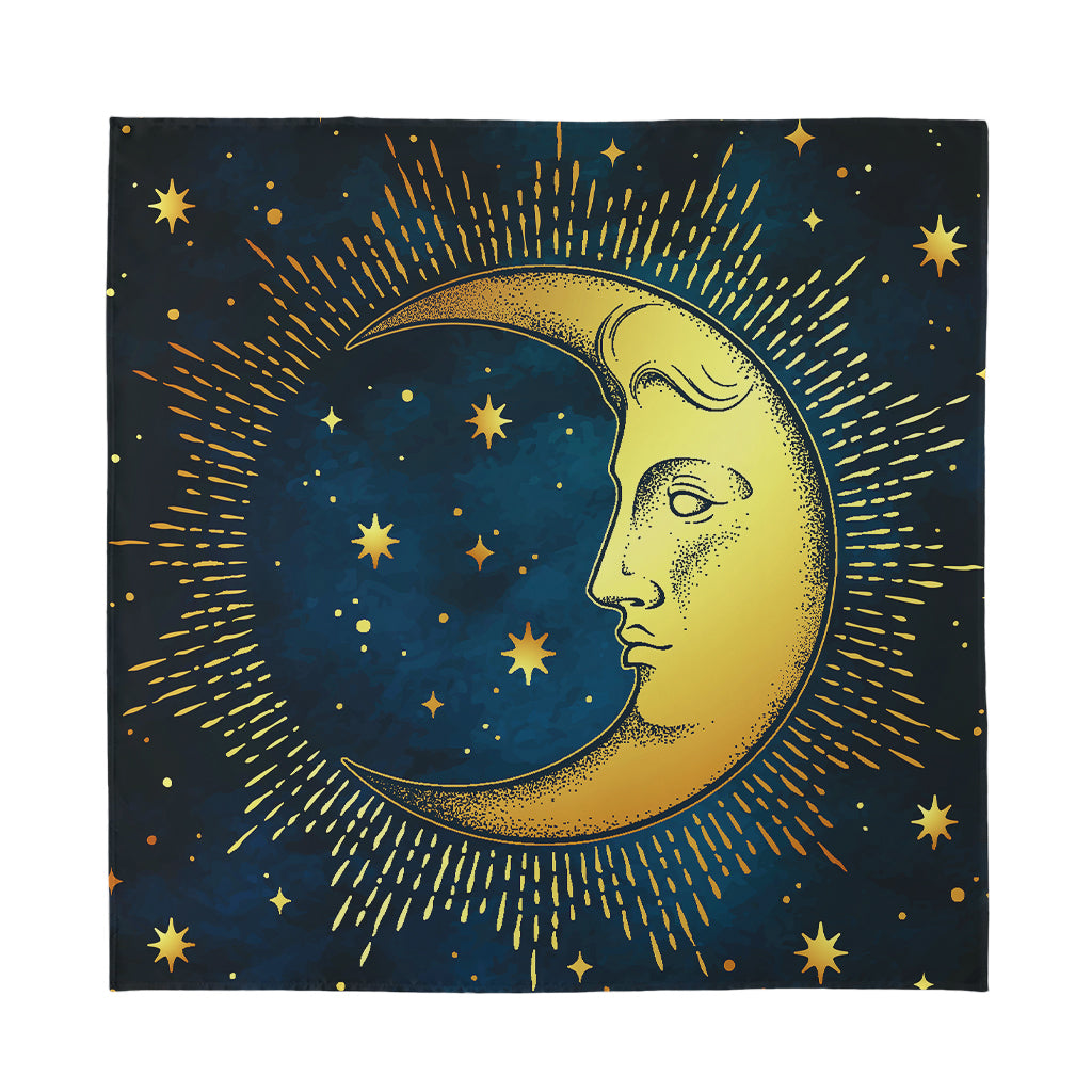 Vintage Moon And Sun Print Silk Bandana