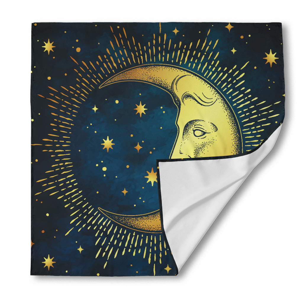 Vintage Moon And Sun Print Silk Bandana