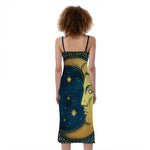 Vintage Moon And Sun Print Slim Fit Midi Cami Dress