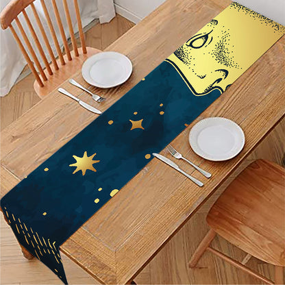 Vintage Moon And Sun Print Table Runner