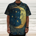 Vintage Moon And Sun Print Textured Short Sleeve Shirt