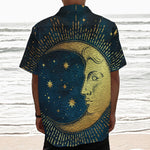 Vintage Moon And Sun Print Textured Short Sleeve Shirt