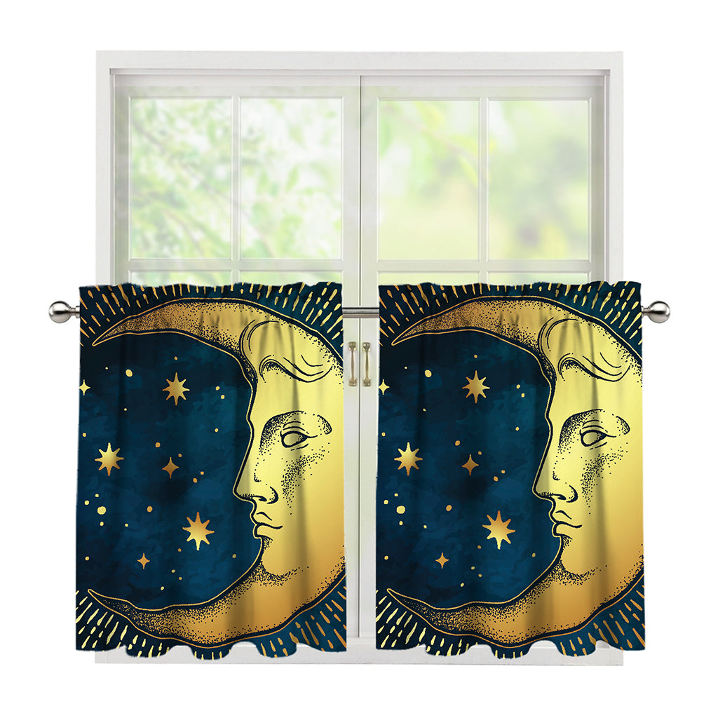 Vintage Moon And Sun Print Tier Curtains