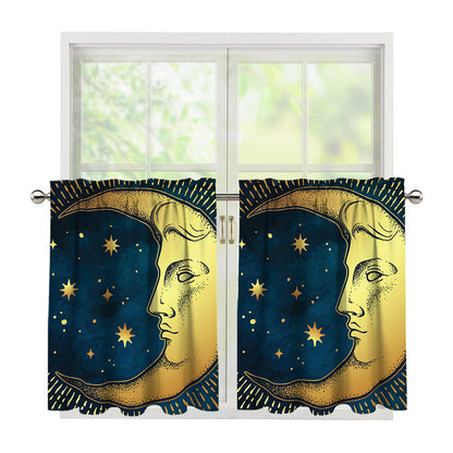 Vintage Moon And Sun Print Tier Curtains