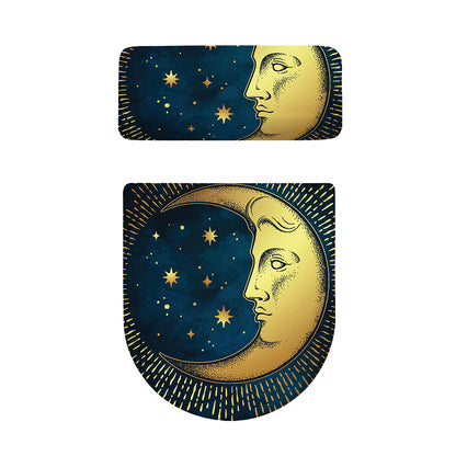 Vintage Moon And Sun Print Toilet Lid And Tank Cover Set