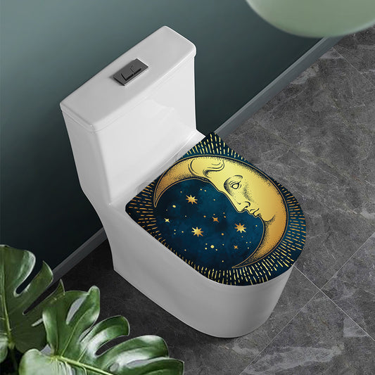 Vintage Moon And Sun Print Toilet Lid Cover