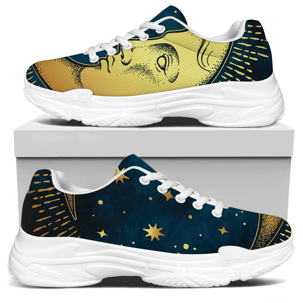 Vintage Moon And Sun Print White Chunky Shoes