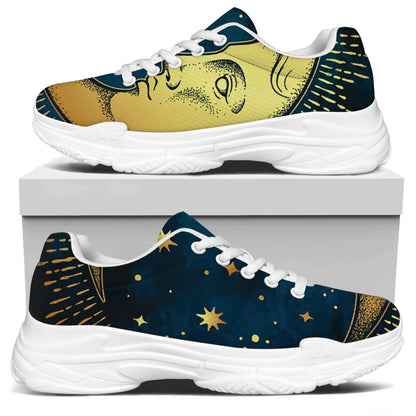 Vintage Moon And Sun Print White Chunky Shoes