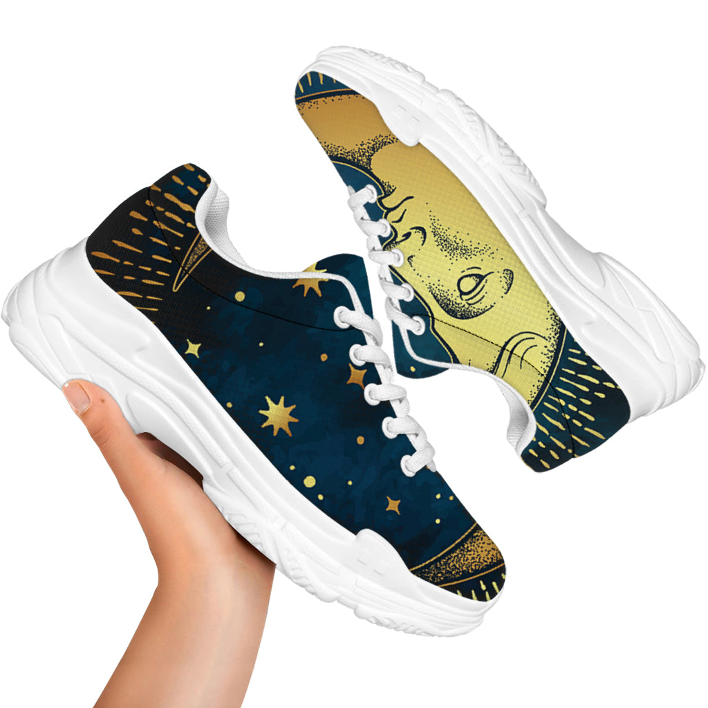 Vintage Moon And Sun Print White Chunky Shoes