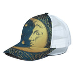 Vintage Moon And Sun Print White Mesh Trucker Cap