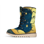 Vintage Moon And Sun Print Winter Boots