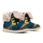 Vintage Moon And Sun Print Winter Boots