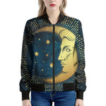 Vintage Moon And Sun Print Women's Bomber Jacket