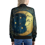 Vintage Moon And Sun Print Women's Bomber Jacket