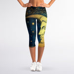 Vintage Moon And Sun Print Women's Capri Leggings