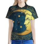 Vintage Moon And Sun Print Women's Polo Shirt
